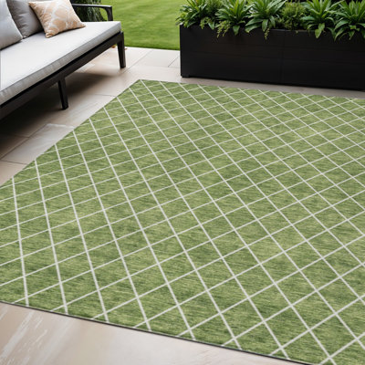 Tapis géométrique lavable intérieur / extérieur vert 5 pi x 8 pi