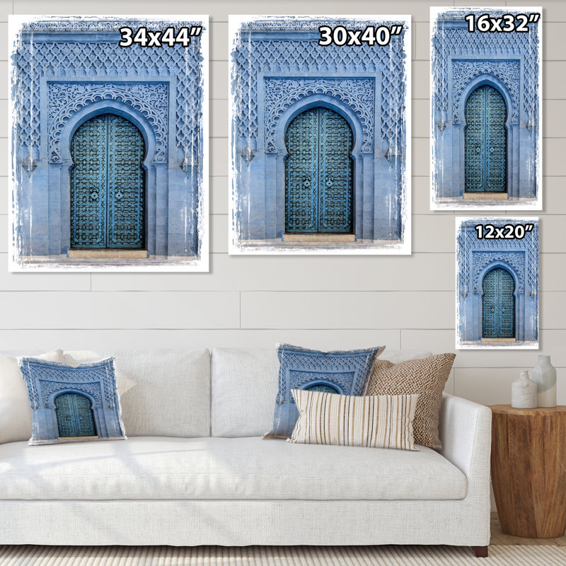 Porte d'entrée en bois traditionnelle marocaine traditionnelle - photographie sur toile, H 40 po x l 30 po, Toile tendue