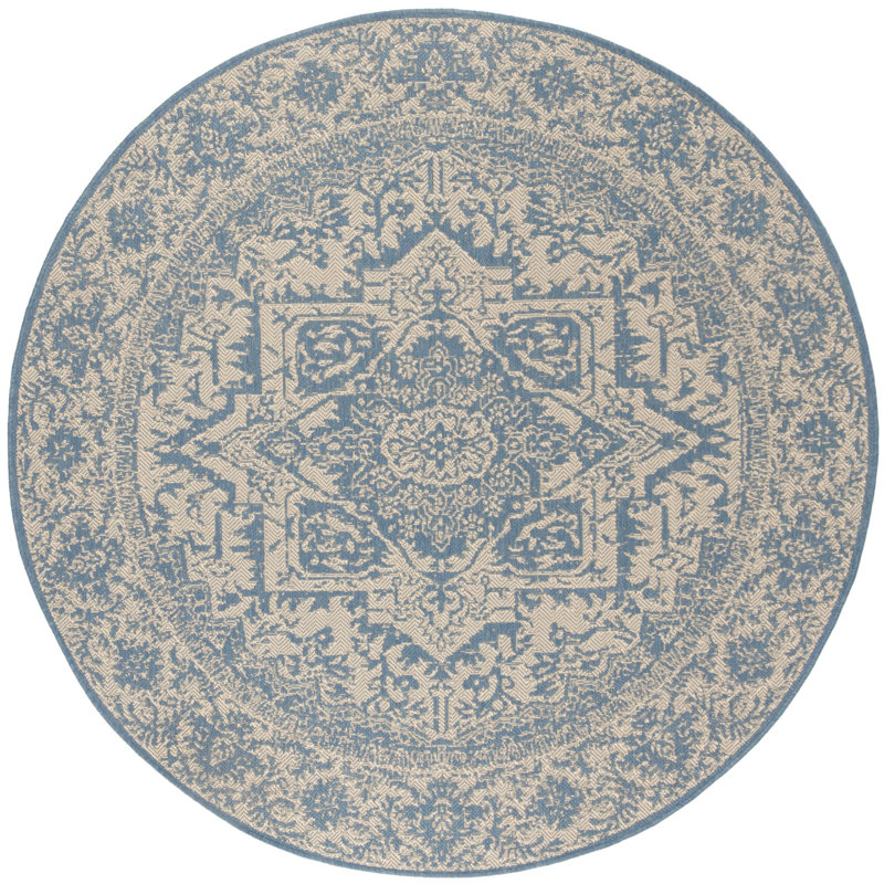 Danya Oriental Blue/Cream Indoor/Outdoor Area Rug, Round 4'