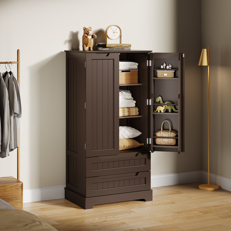 Garde-manger avec portes d'armoire de style réfrigérateur, 2 grands tiroirs et poignées encastrées pour la cuisine ou le salon