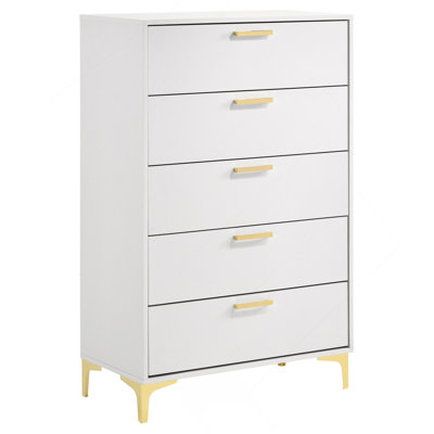 Commode rectangulaire blanche à 5 tiroirs Karena