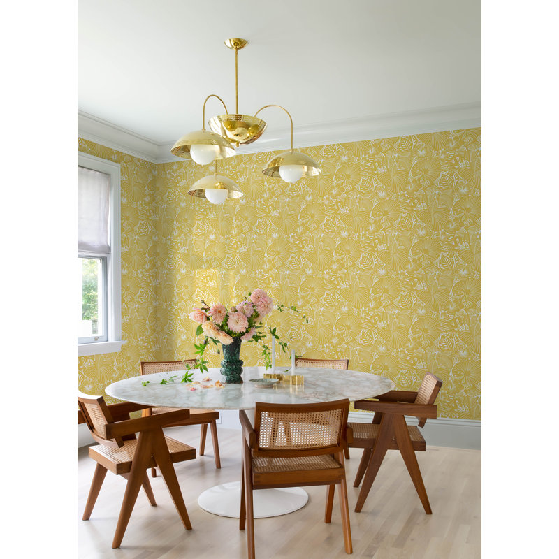Idalia Navy Floral Flamingo Wallpaper, Yellow