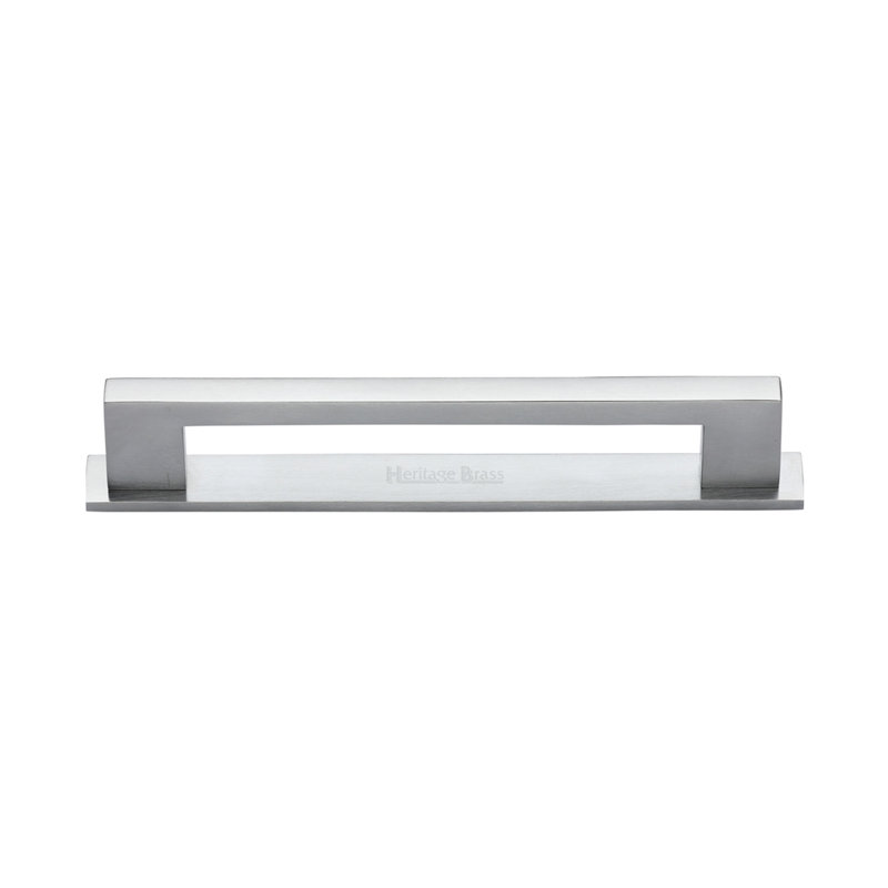 Heritage Brass Heritage Cabinet Pull Metro Design with Plate, 12.8cm, Satin Chrome