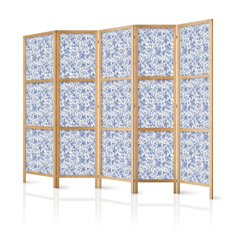 171cm H Solid Wood Folding Room Divider, 171cm H x 225cm W x 1.2cm D, 5