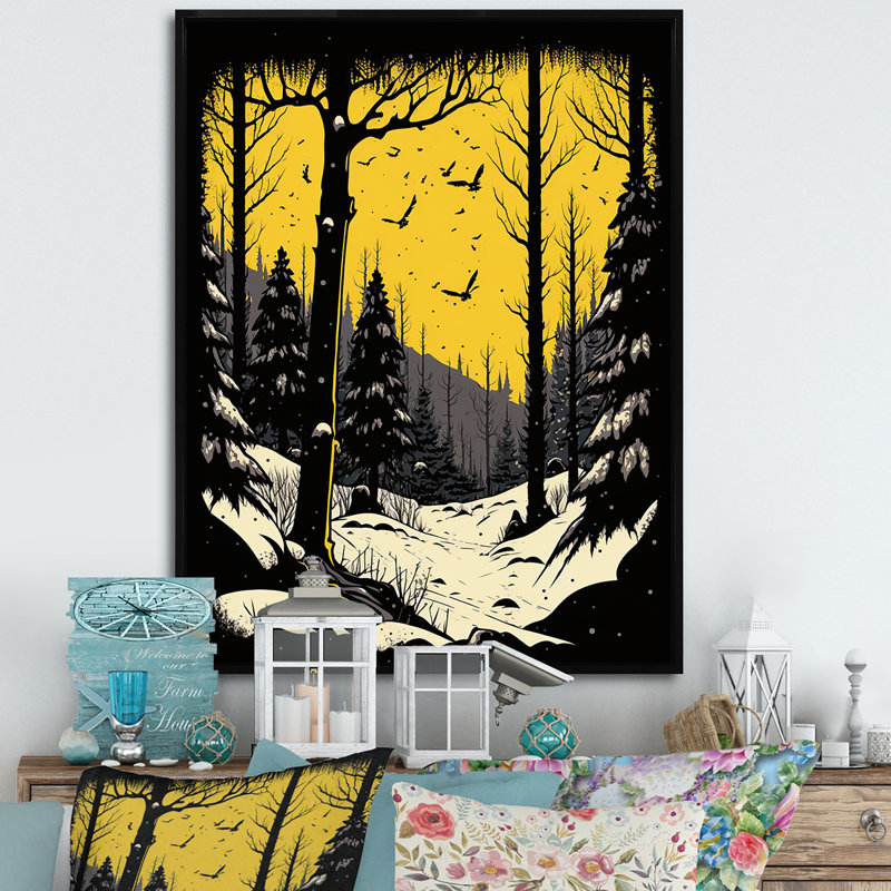 «Winter Trees in the Snow Mountain Forest V», reproduction sur toile, H 32 po x l 16 po x P 1 po, Cadre flottant noir
