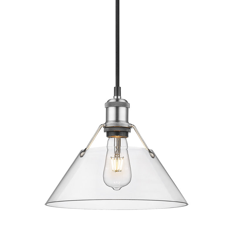 Luminaire suspendu conique à 1 lumière Weatherford, Étain, H 130 po x l 10 po x P 10 po, Verre transparent