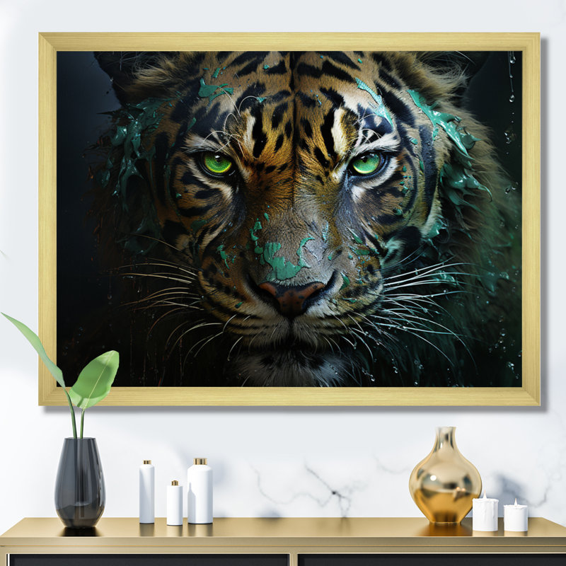 Black White Panther Eyes Of The Night - Animals Wall Art Living Room, H 30 po x l 40 po x P 1,5 po, Cadre doré simple