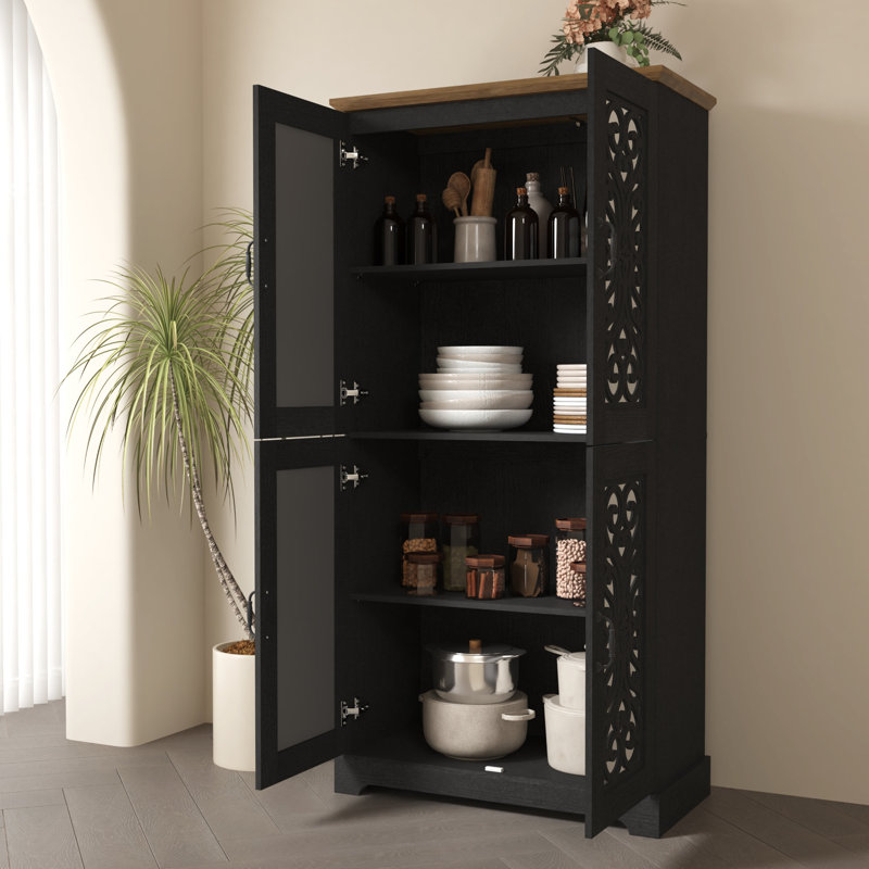 Clarksville 63.6'' 4 Door Kitchen Pantry, Black Oak/Knotty Oak