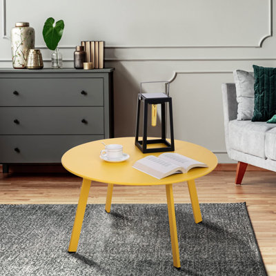 Table basse ronde en acier pour terrasse, table d'appoint d'extérieur résistante aux intempéries, grande table d'appoint pour terrasse de patio, jaune