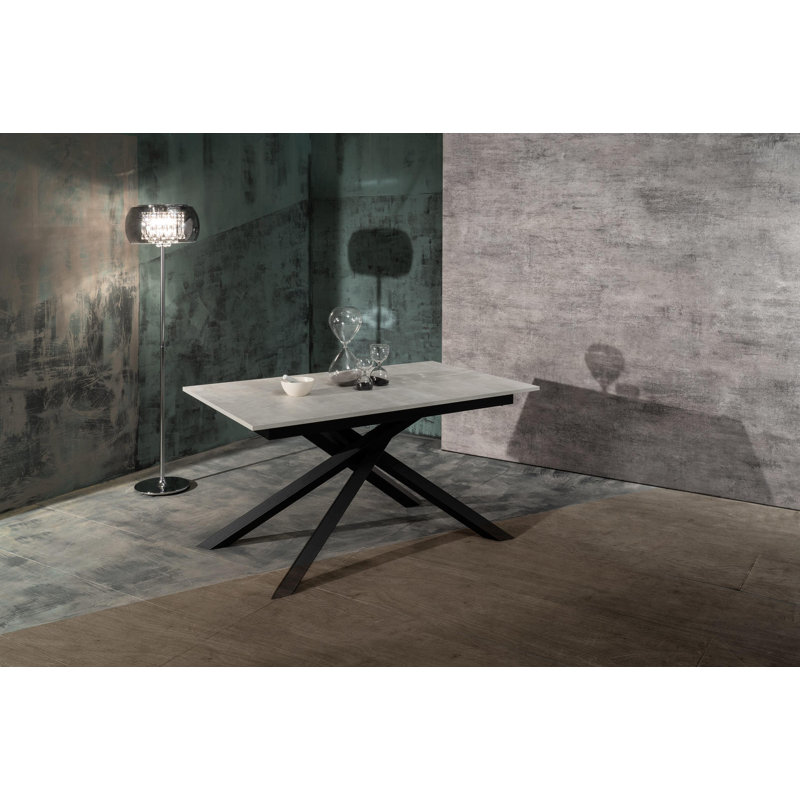 Daequon Extendable Oak Metal Base Dining Table, White, Black