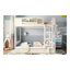 Lit superposé double avec lit gigogne, structure en bois de style automobile beige et blanc