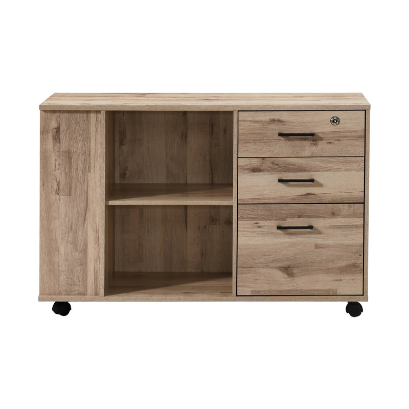 Oak File Cabinet With 1 Locker, Oak