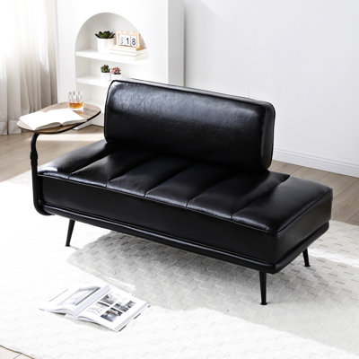 Banc de bout de lit moderne, 140 cm, revêtement en similicuir noir, pattes en métal et plateau pivotant à 360°, pour salon, entrée, chambre, couloir.