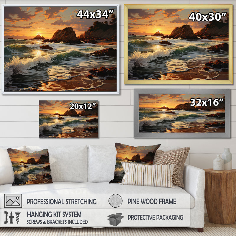 Beach Photo Scenery III - Nautical & Beach Canvas Art Print, 12" H x 20" W, Cadre flottant noir