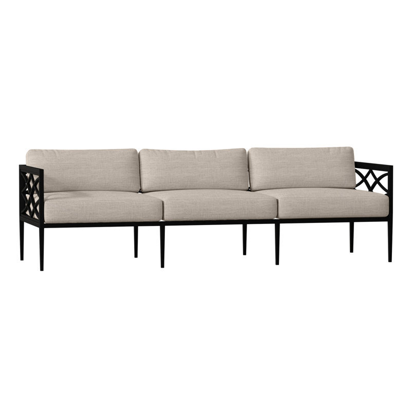 Elegante 82.5" Wide Outdoor Patio Sofa with Cushions, Welt, Linen Navy, Midnight