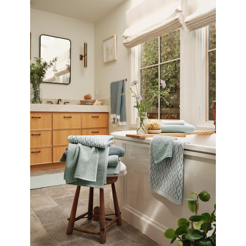 Stinson Organic Hand Towel 20"X30", Alpine White/Pacific Blue