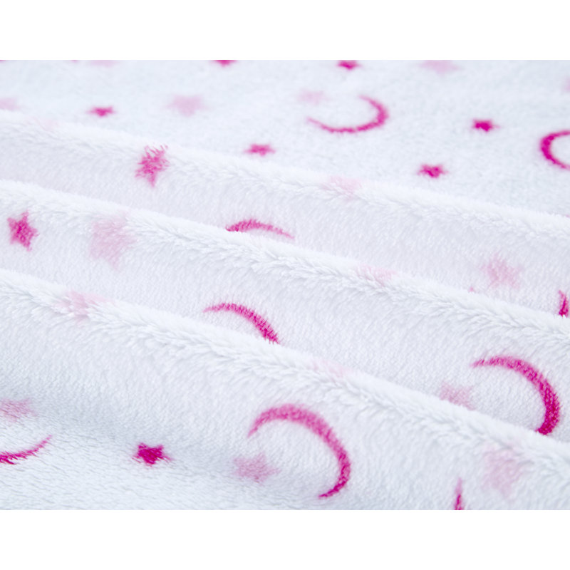 Drap-housse pour lit de bébé Micropeluche, Rose / blanc avec lune et étoiles