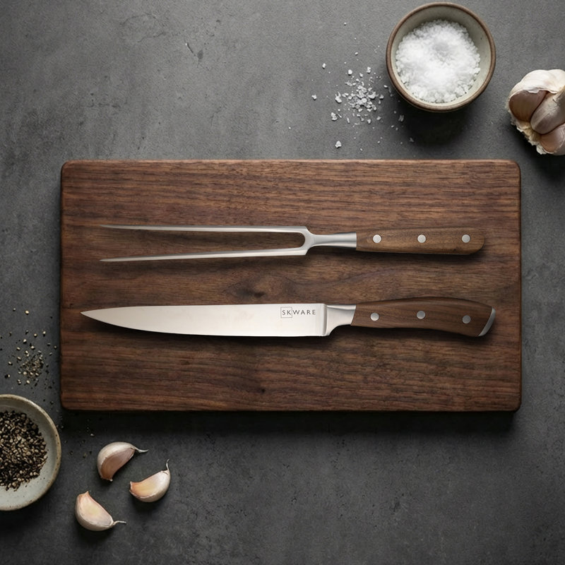 SKWARE 2pc Carving Knife Set, German Steel, Walnut Handles + Gift Box