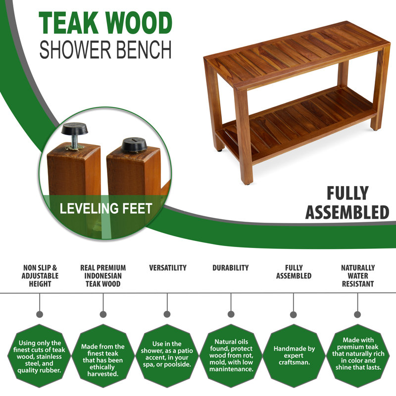 Teak Spa Bench with Shelf for Bathroom and Shower