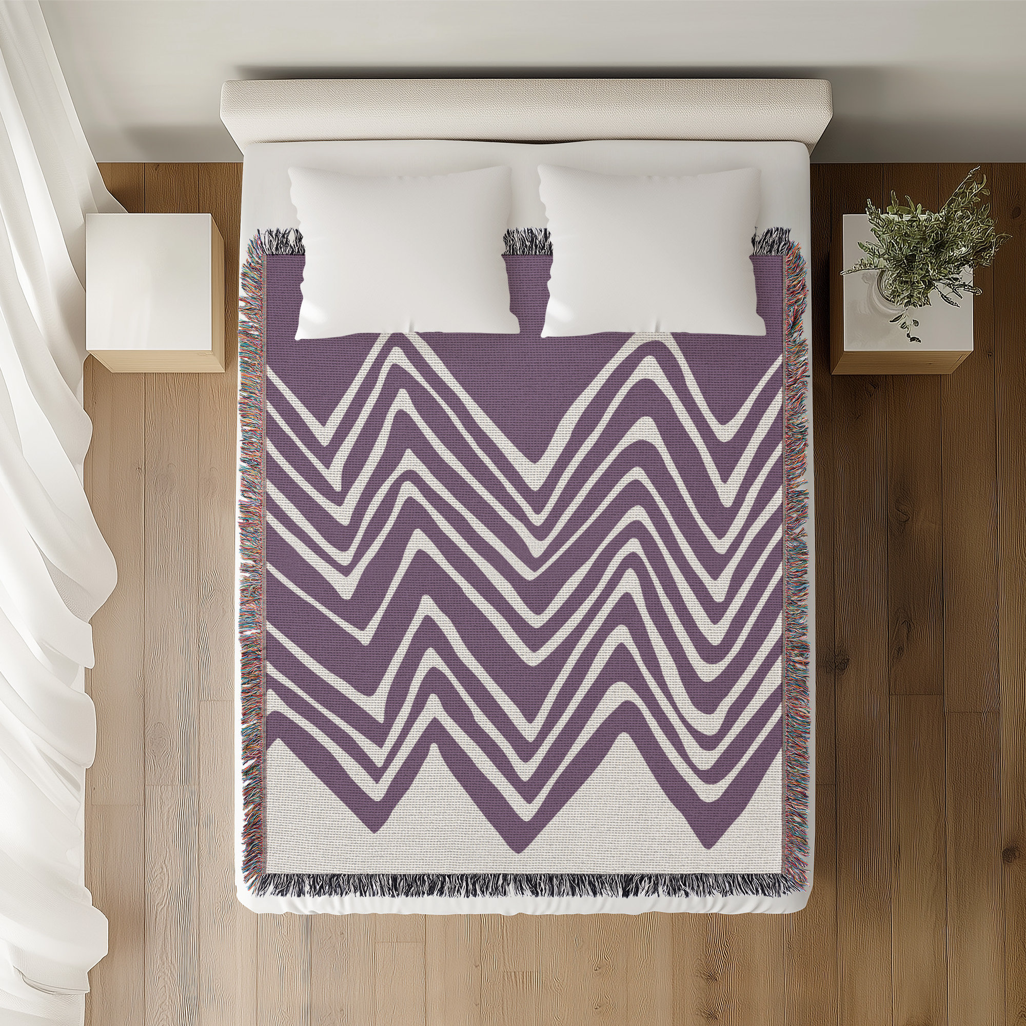 Addai Abstract Triangle Pattern Blanket , Purple, 60" H x 80" W (Queen)