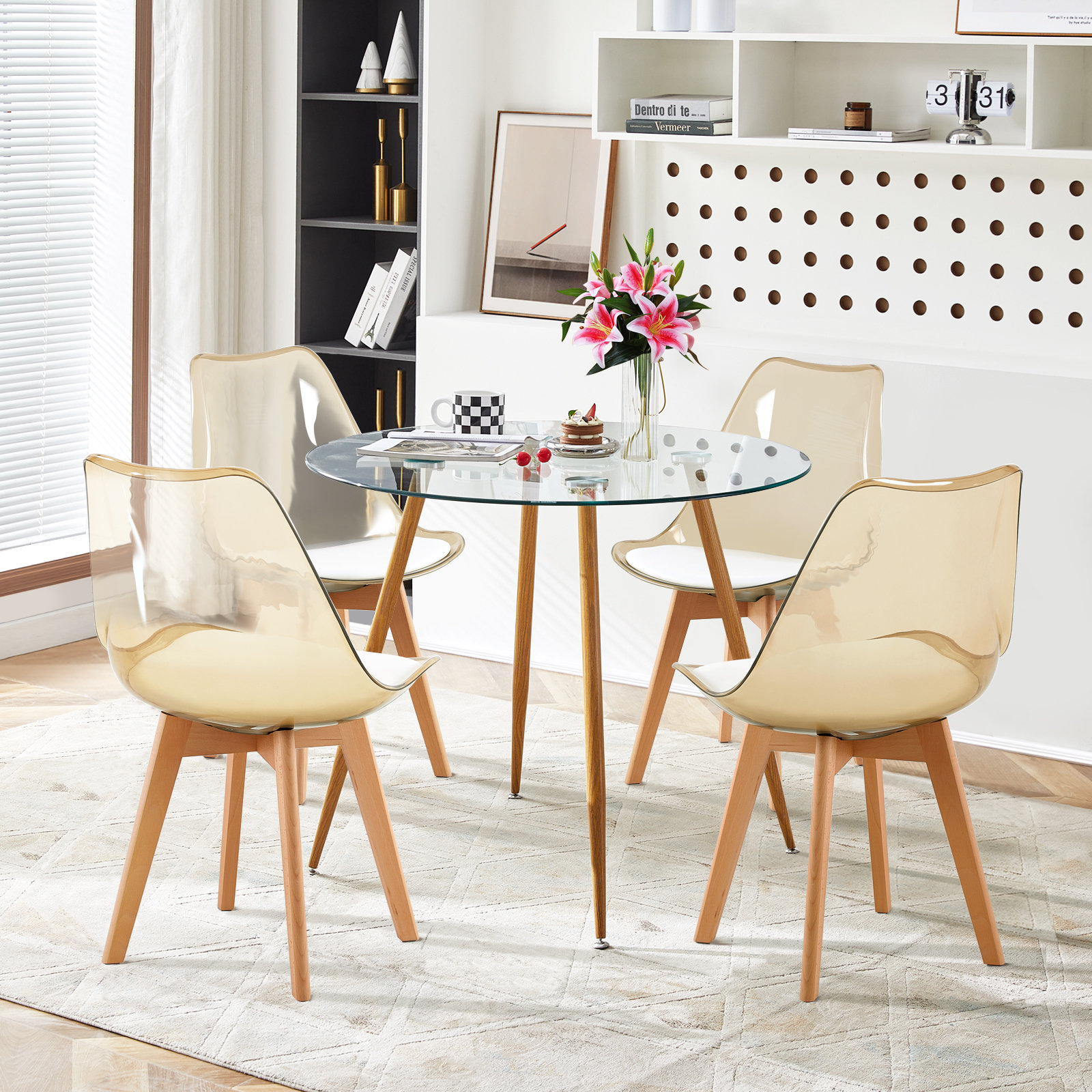 Clear Glass Compact Glass Dining Table And Chairs George Oliver