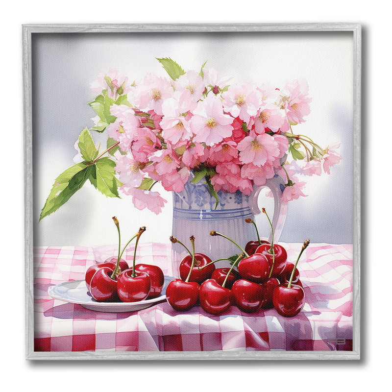 «Cherries & Blossoms Bouquet», art de la giclée encadrée par RB, Estampe numérique Farmhouse, H 17 po x l 17 po