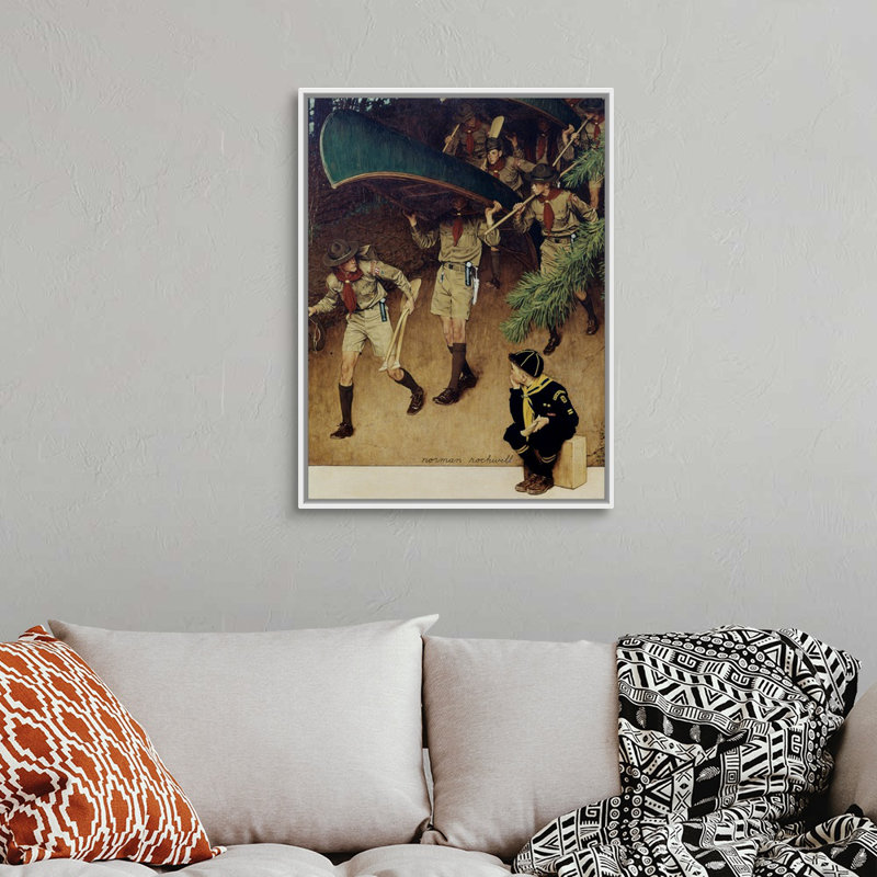 Hommes sur toile, art mural, H 34 po x l 26 po x P 1,75 po, Cadre flottant blanc