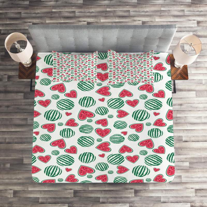 Melon Coastal Polyester Coverlet, King Bedspread + 2 Shams