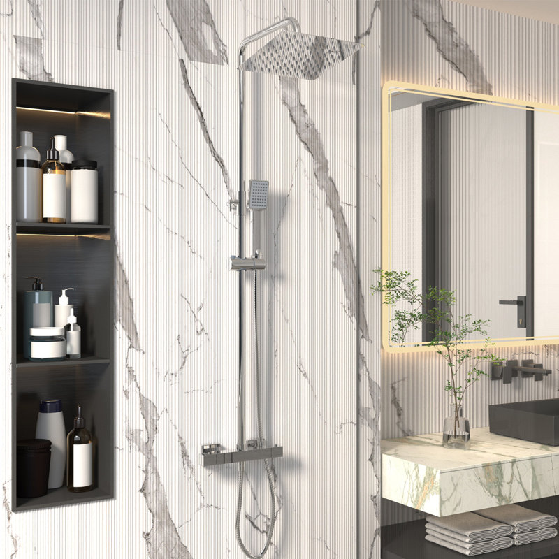 Thermostatic Shower Mixer Set Square Shower Kit 8 Inch Stainless Steel Overhead Shower Brass 38°c Thermostatic Valve, Chrome