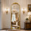Miroir mural rétro arqué or rétro - miroir décoratif de style antique français orné, grand miroir de meuble-lavabo arqué pour entrée, cheminée, salon ou chambre à coucher, fixé au mur ou incliné-678059852-685518951
