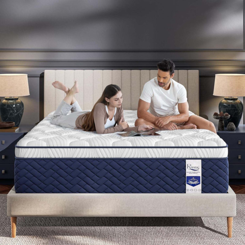 Matelas hybride mi-ferme 12 pouces avec support à 5 zones pour le dos et les hanches, Lit double