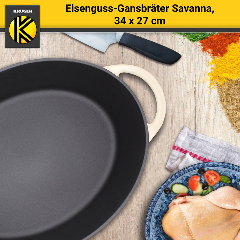 Krüger Cast Iron Roaster Savanna - Enamelled - 7.5 Litres (34 X 27 Cm)