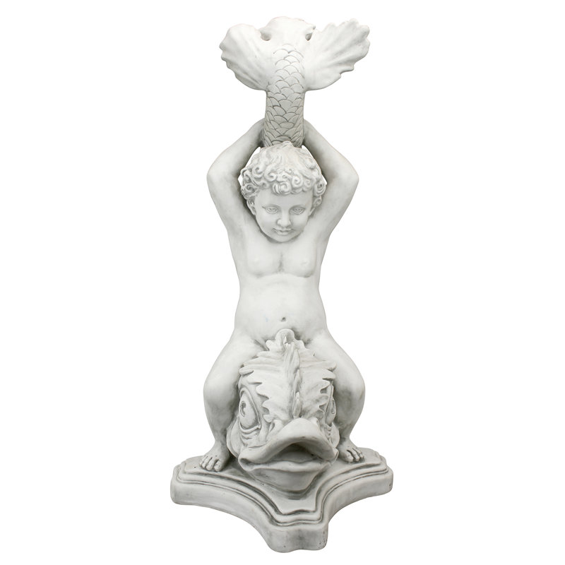Statue de jardin classique garçon on dauphins