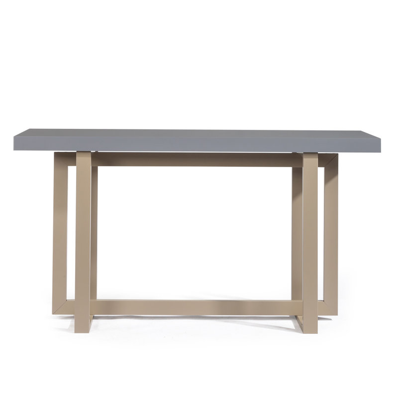 Elegant Modern Solid Wood Console Table With Geometric Base For Entryway Decor, Grey, Beige