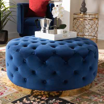 90cm Wide Velvet Tufted Round Solid Colour Cocktail Ottoman