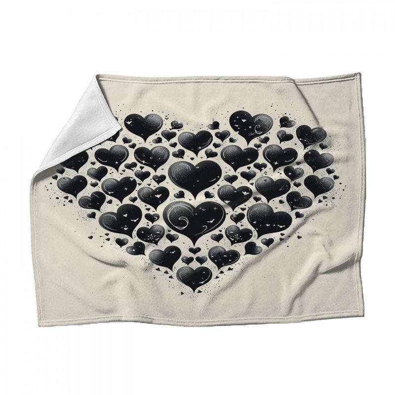 Hearts Fleece Throw Blanket - Abstract Throws for Sofas or Beds, 68in W x 80in H