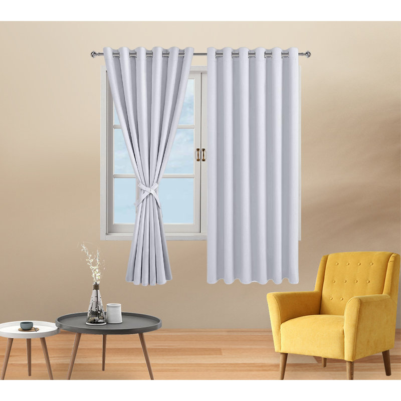Grayish White Polyester Room Darkening Grommet Curtain Panels, 63" x 70"