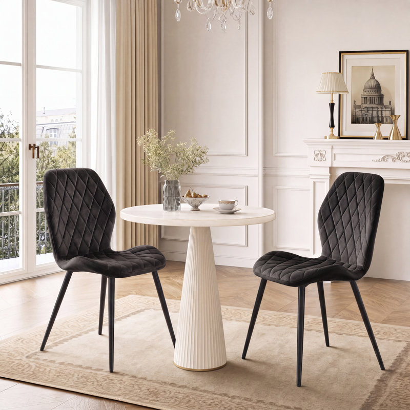 Stansky Mid-Century Modern Velvet Dining Chair with Crossed Metal Legs, Set of 2, Black