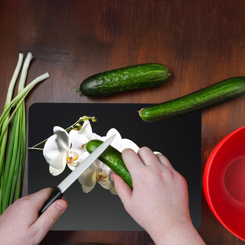 Planche à découper en verre Orchid-Design avec thème botanique, parfaite pour les besoins de service, 11 po x 15 po