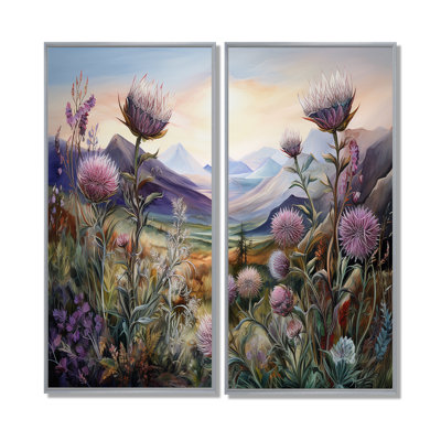 Charme de montagne champ de chardon mauve - chardon floral, art mural