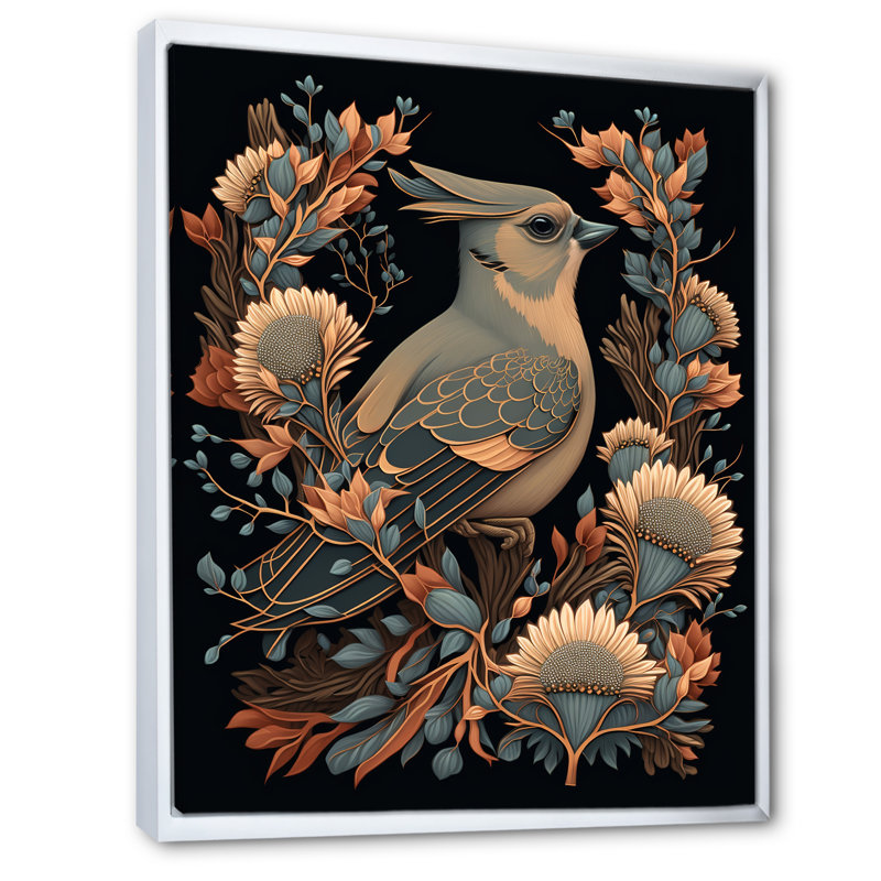 «Cardinal Bird In Faded Retro Tones I», reproduction sur toile, H 44 po x l 34 po x P 1,5 po, Cadre flottant blanc