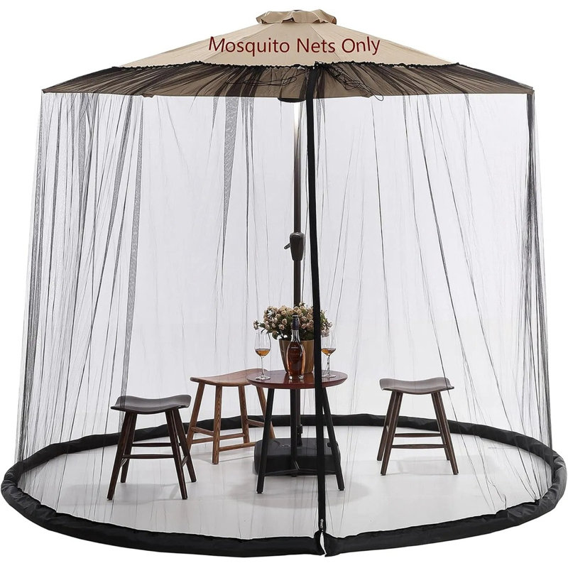 Moustiquaire 9/10 pi pour parasol de patio, tente moustiquaire d'extérieur avec porte à fermeture à glissière, filet en polyester pour parasols ronds de 9 à 10 pieds