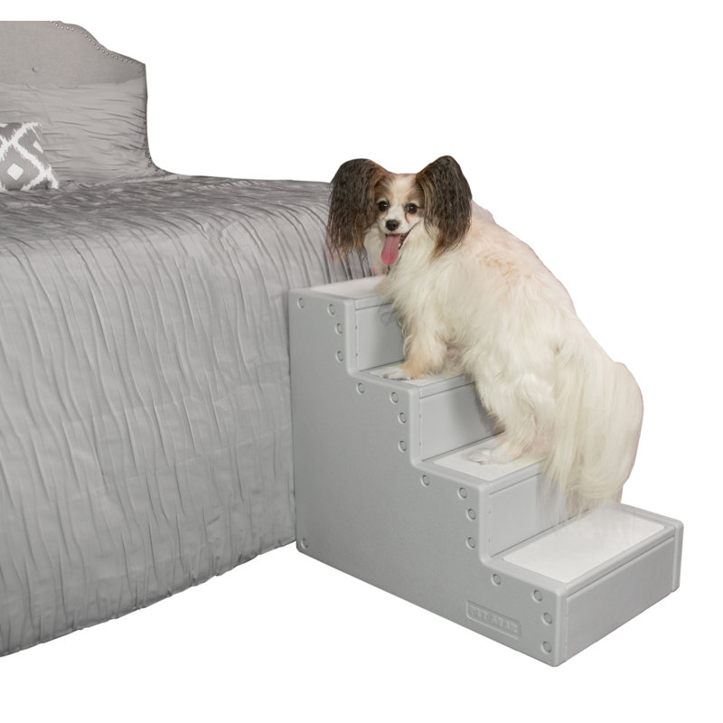 Gray 4-Step Pet Stairs for Small Dogs and Cats