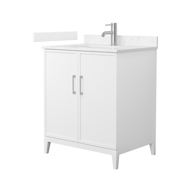 Elan 30'' Single Bathroom Vanity with Cultured Marble Top, Brushed Nickel, White, White Cultured Marble