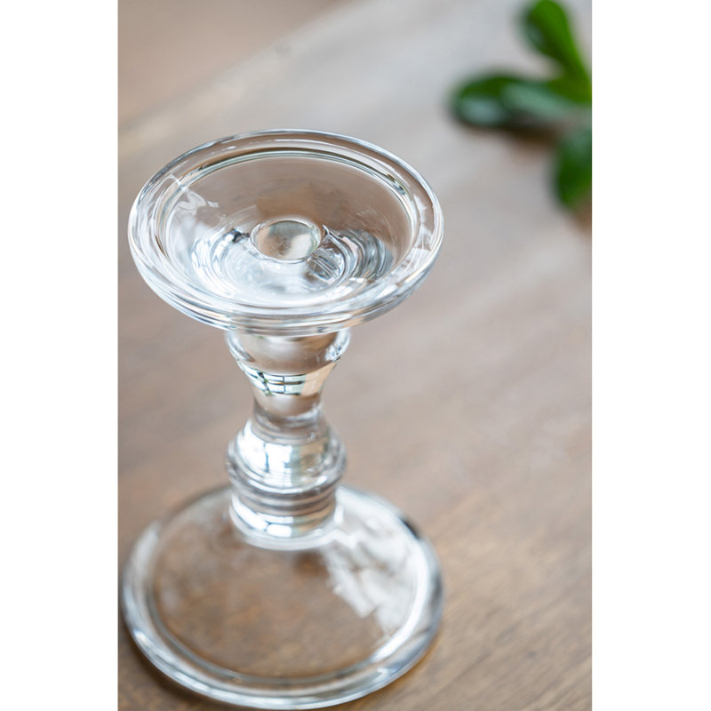 7” Clear Glass Candlestick, Traditional Crystal-Inspired Taper Candle Holder for Tabletop, Mantel, Centerpiece, or Event Decor 
