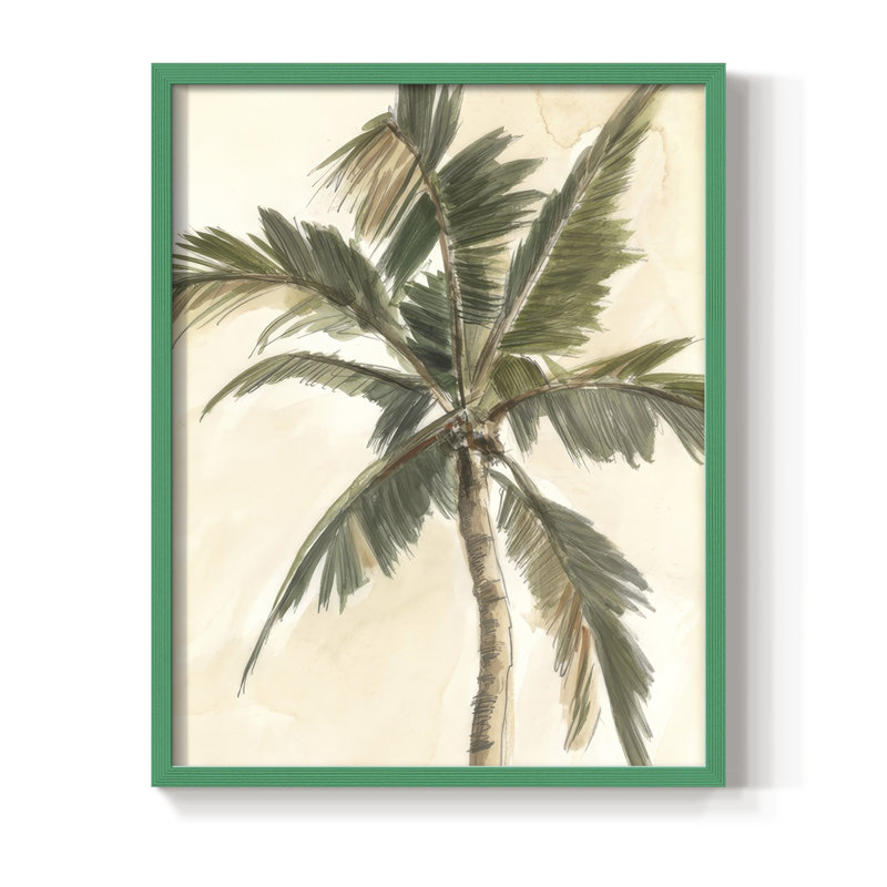 «Antique Watercolor Palm Study II», reproduction encadrée - bois massif, H 15 po x l 12 po, Green