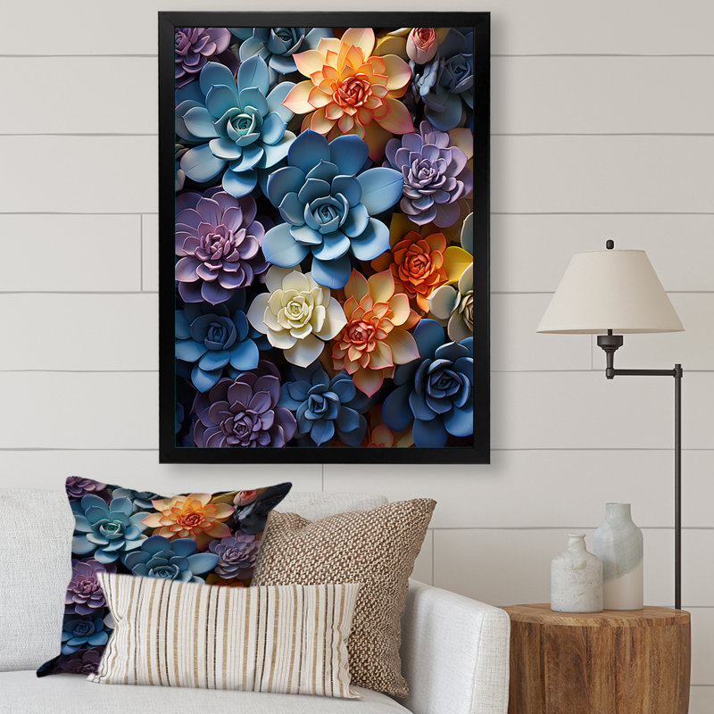 «Euguene Colorful Succulents Succulent Zen», reproduction sur toile, Cadre photo noir, H 44 po x l 34 po x P 1,5 po