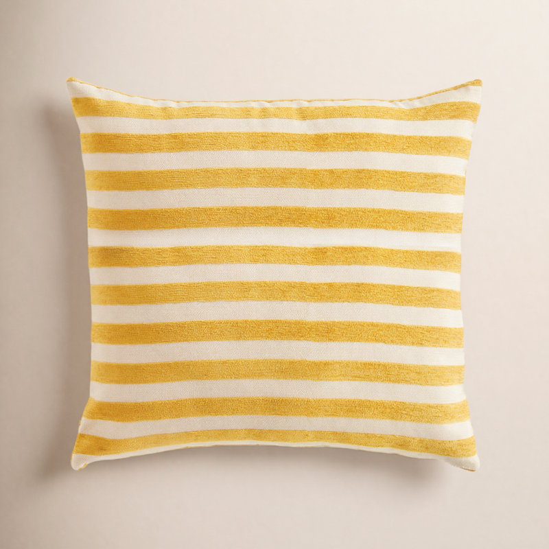 Striped Indoor/Outdoor Reversible Throw Pillow, Square 20", Goldenrod/Cream