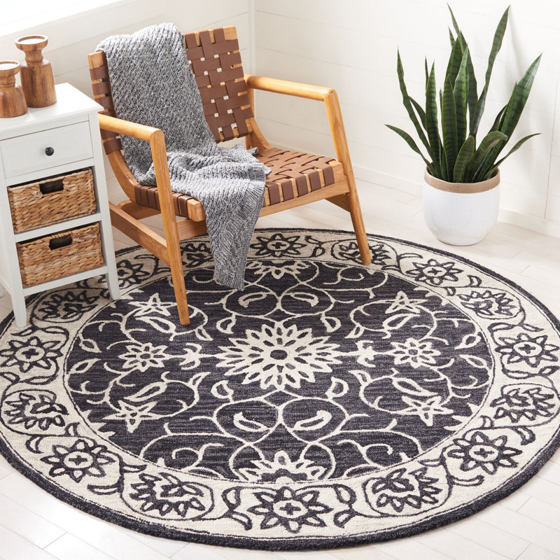 Abrakata Hand Tufted Wool Floral Rug, Round 6'