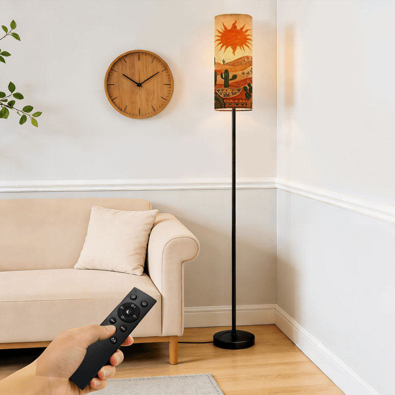  Lampe sur pied 68,5 po Boho Desert Landscape Sun Cactus Southwestern Folk Art